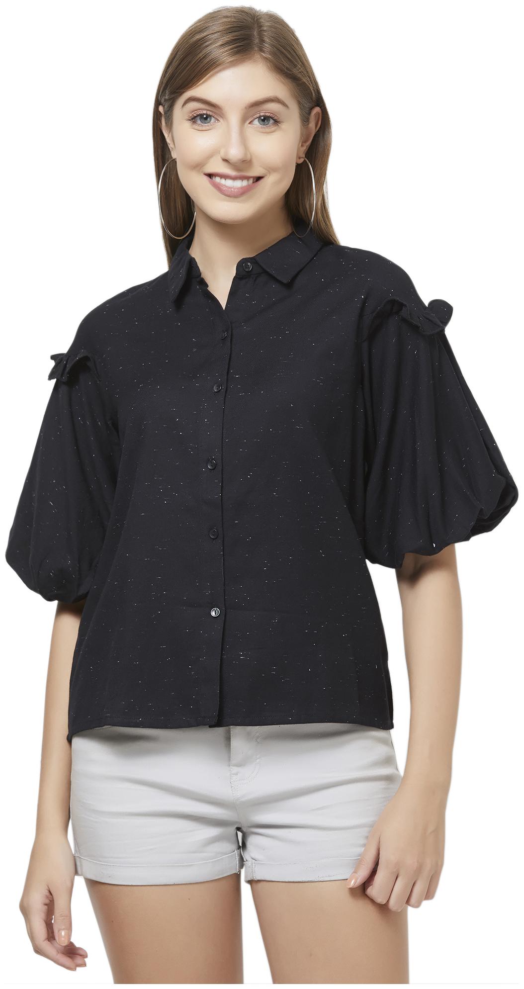 

109 F Women Black Self Design Regular Fit Shirt