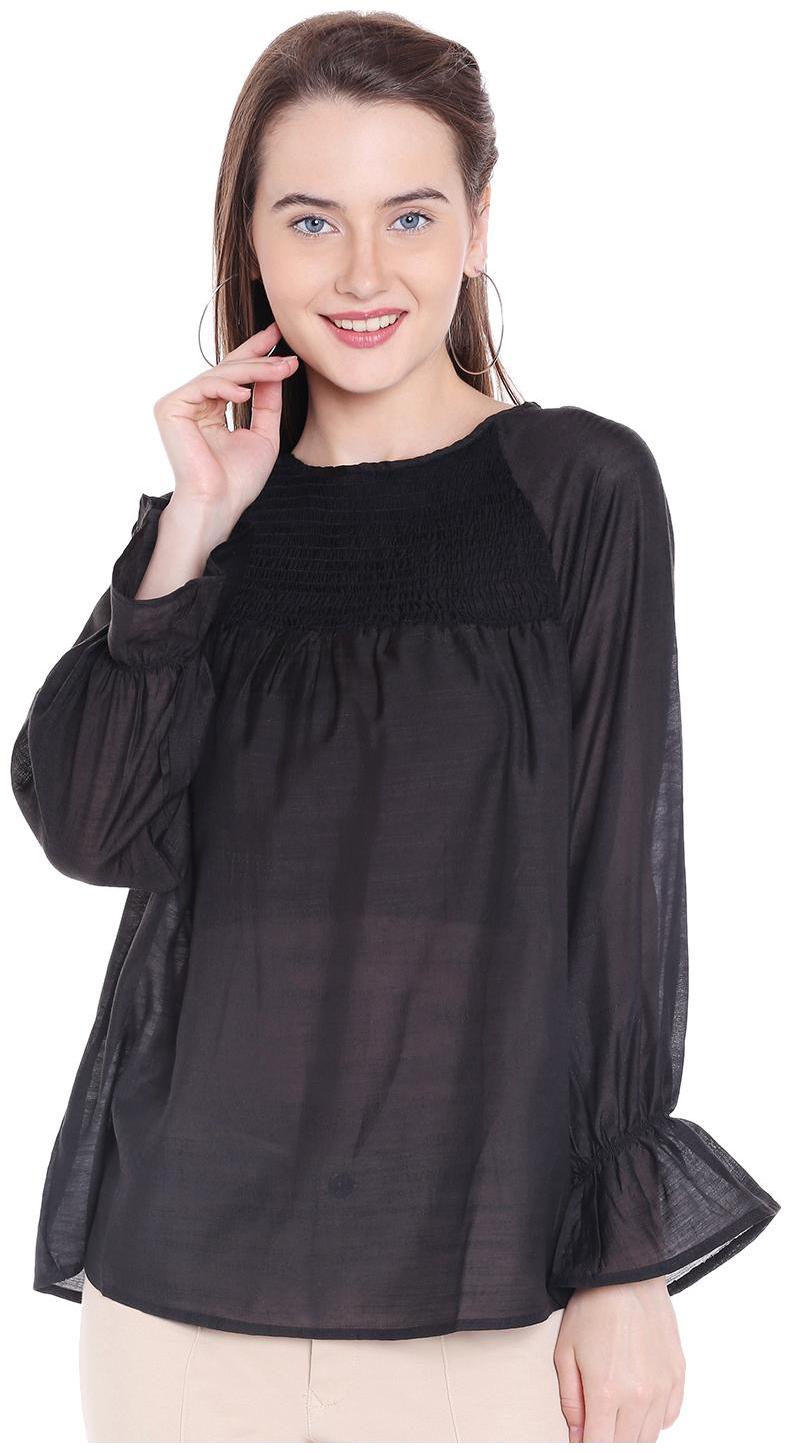 

109 F Women Solid Regular top - Black