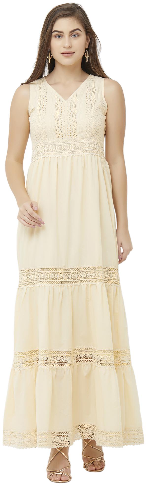 

109 F Cream Self design A-line dress