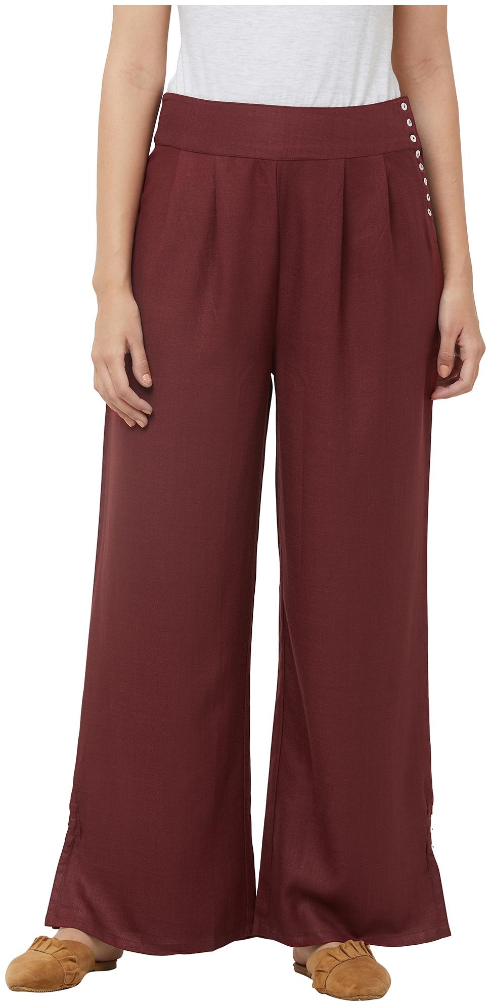

109 F Blended Solid Maroon Color Palazzo