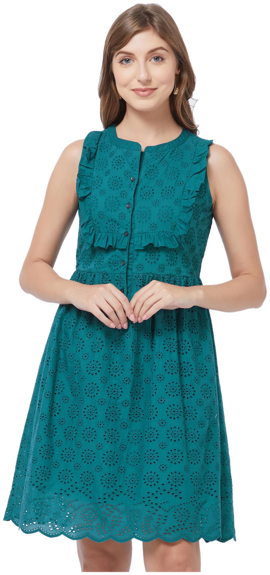 

109 F Green Self design A-line dress