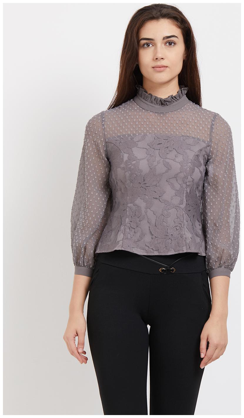

109 F Women Self design Regular top - Grey