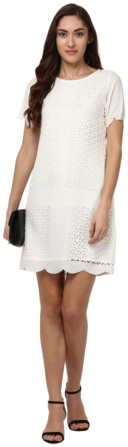

109 F White Solid Fit flare dress