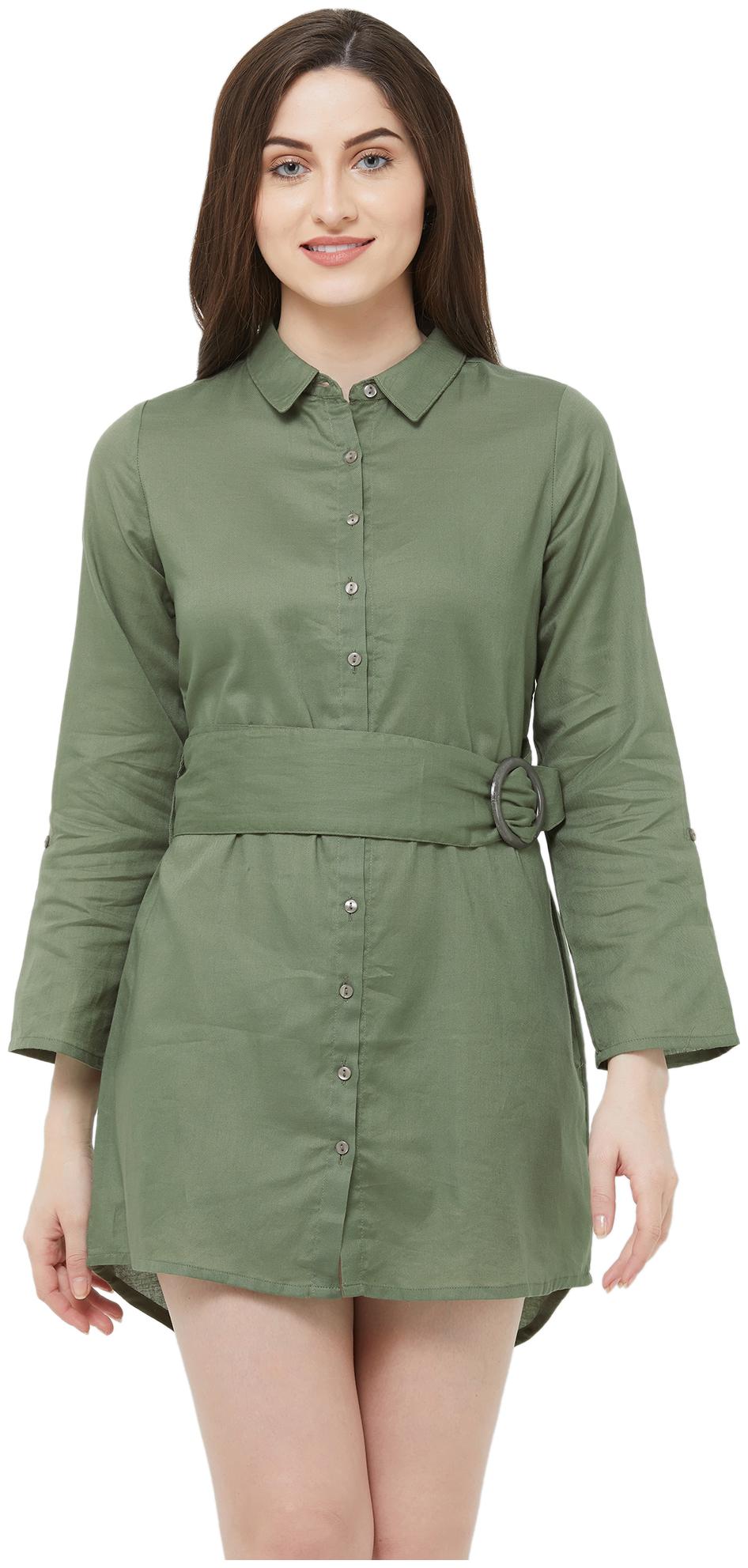 

109 F Green Solid A-line dress