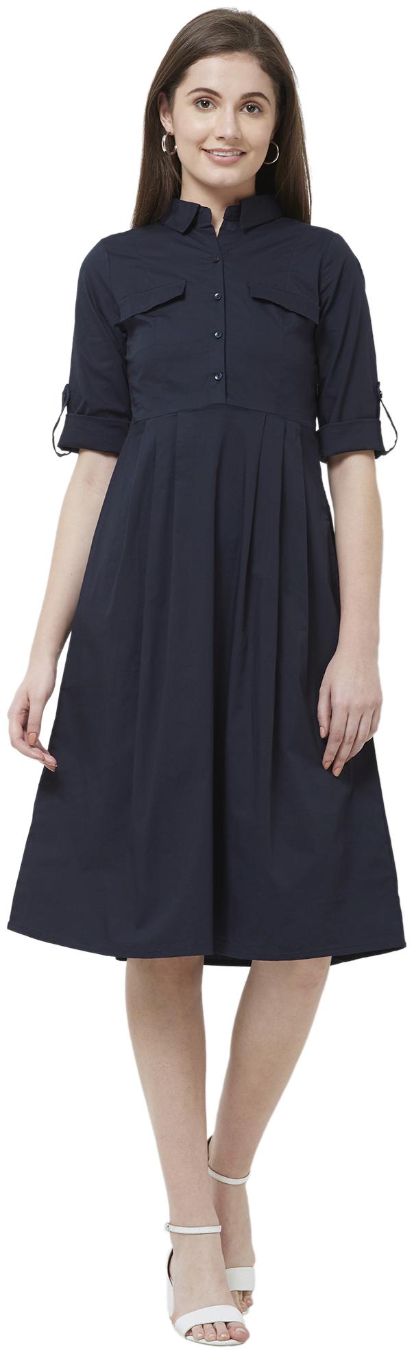 

109 F Blue Solid A-line dress