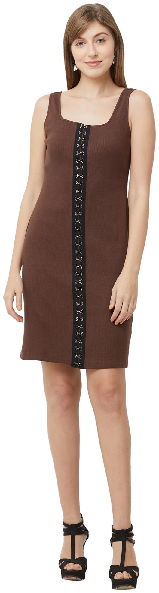

109 F Brown Solid A-line dress