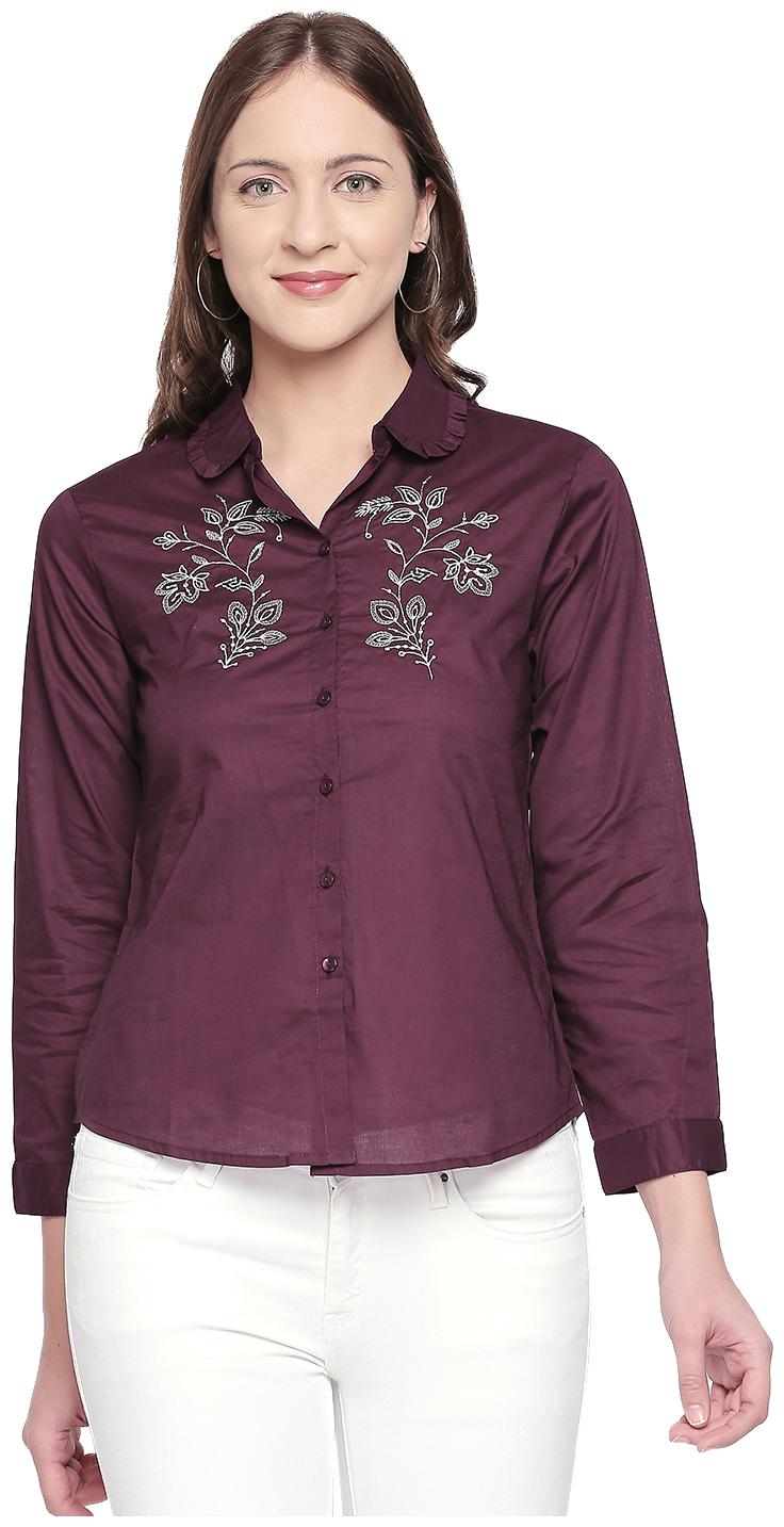 

109 F Women Wine Embroidered Regular Fit Shirt