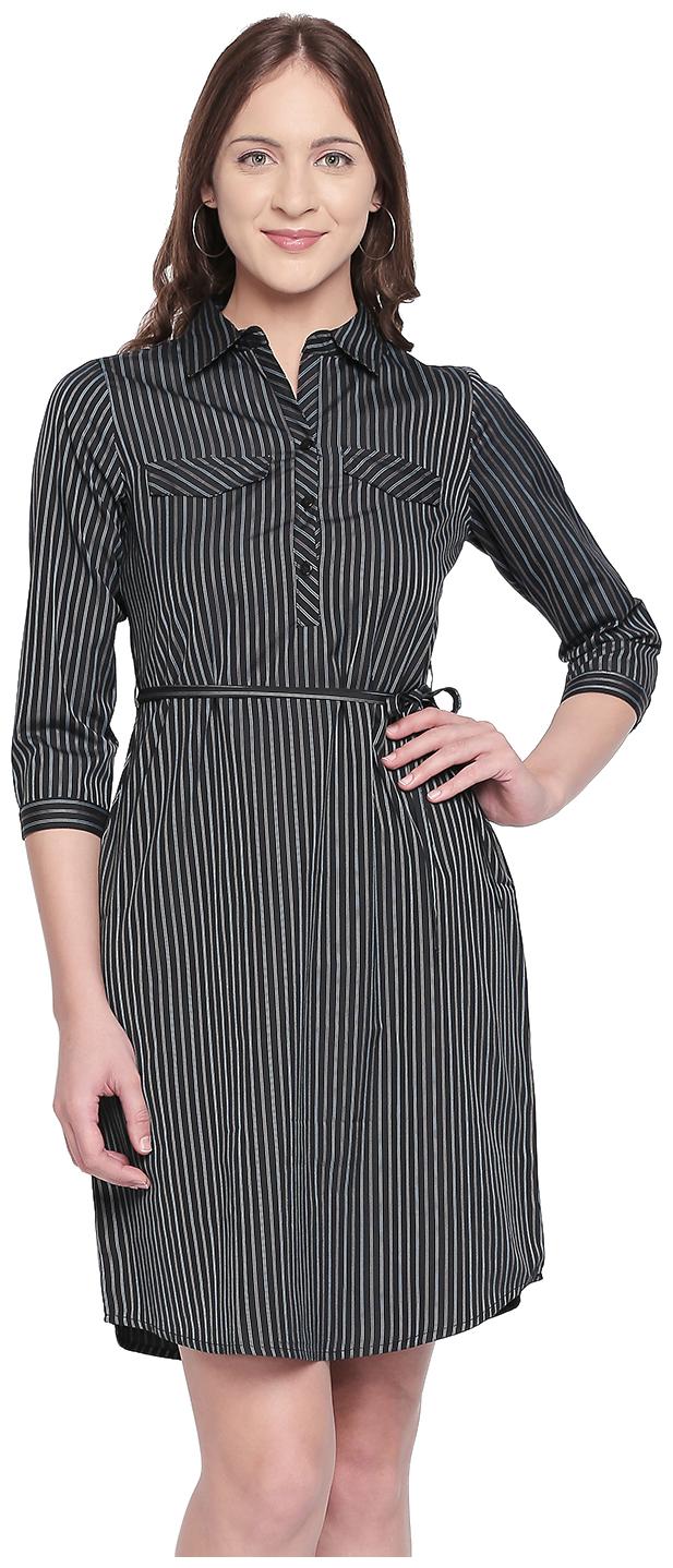 

109 F Black Striped A-line dress