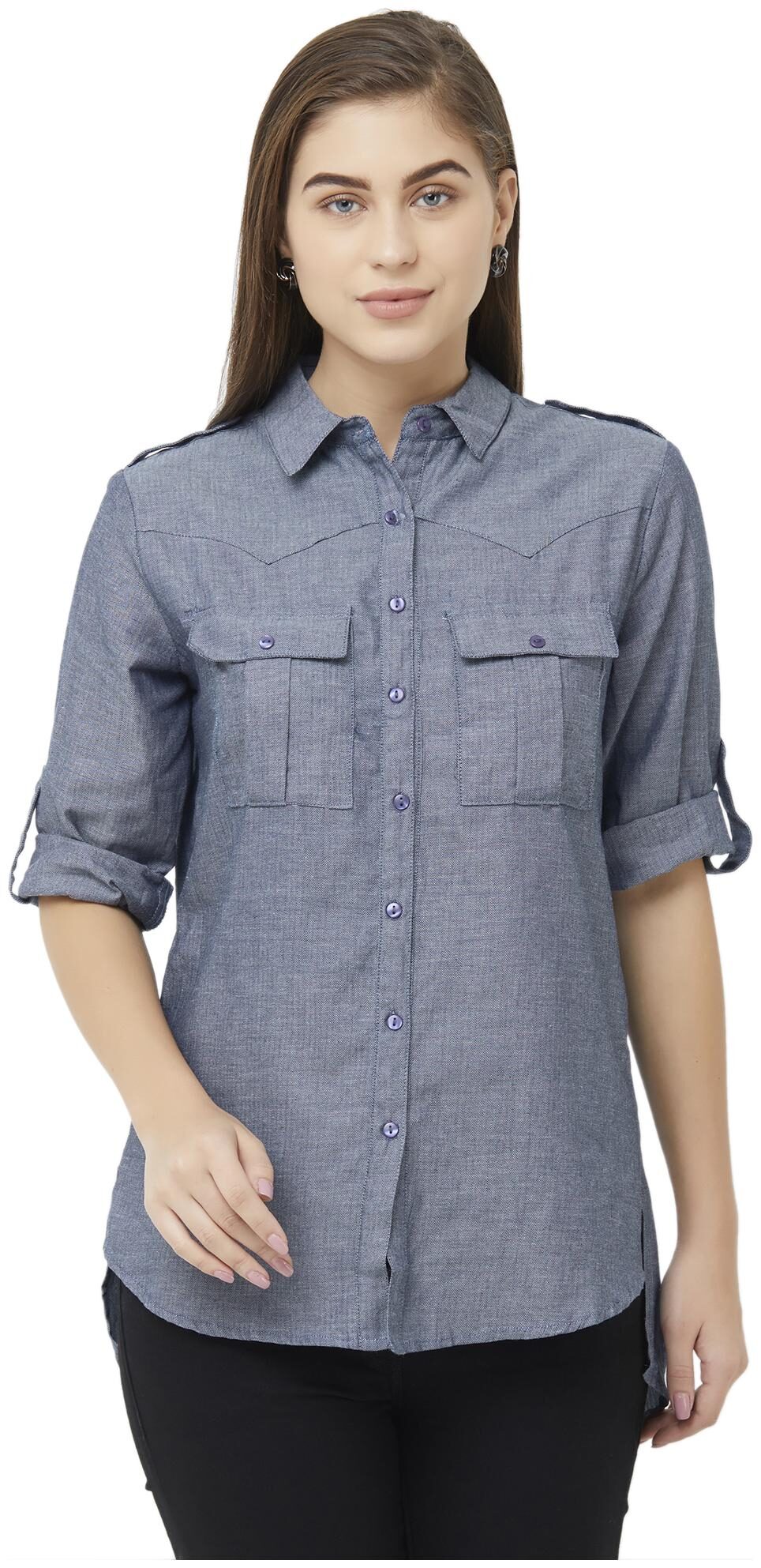 

109 F Women Grey Solid Regular Fit Shirt