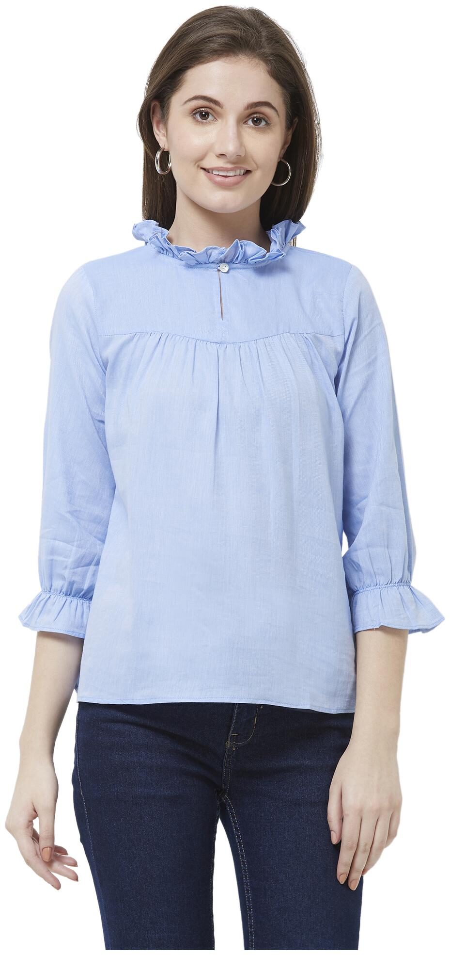 

109 F Women Solid Regular top - Blue