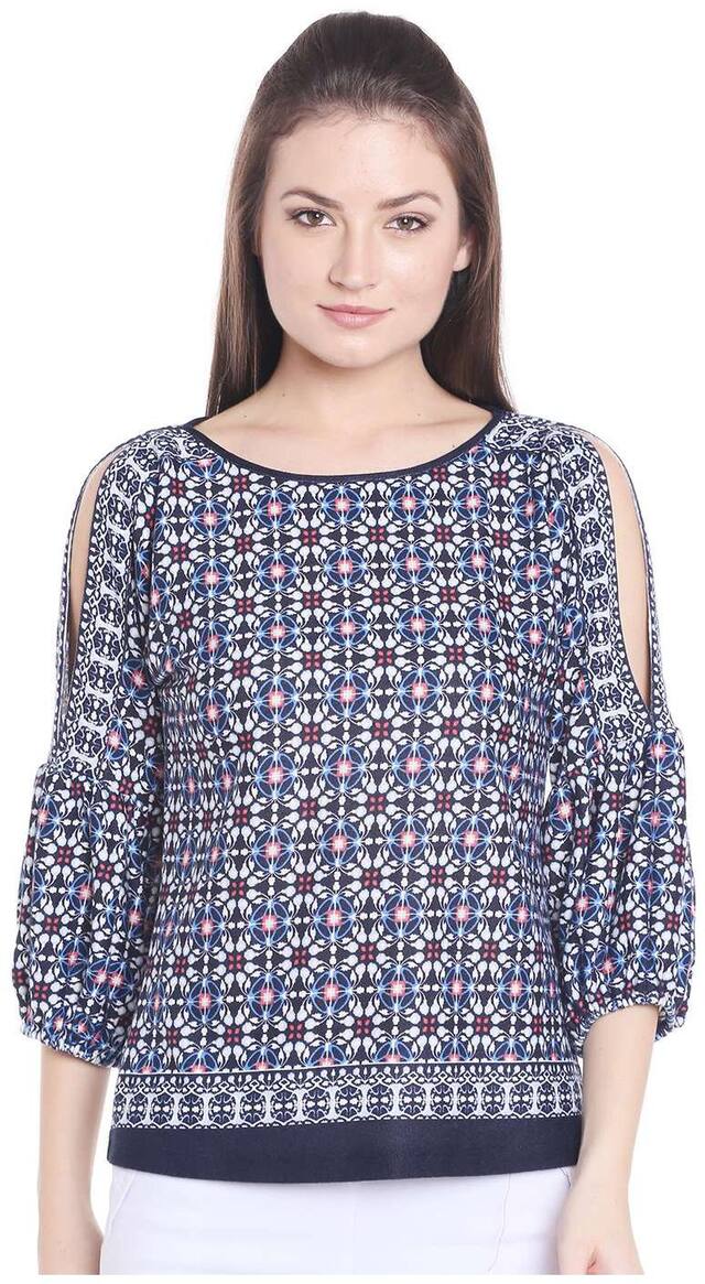 109°F Women Printed Cape top - Blue