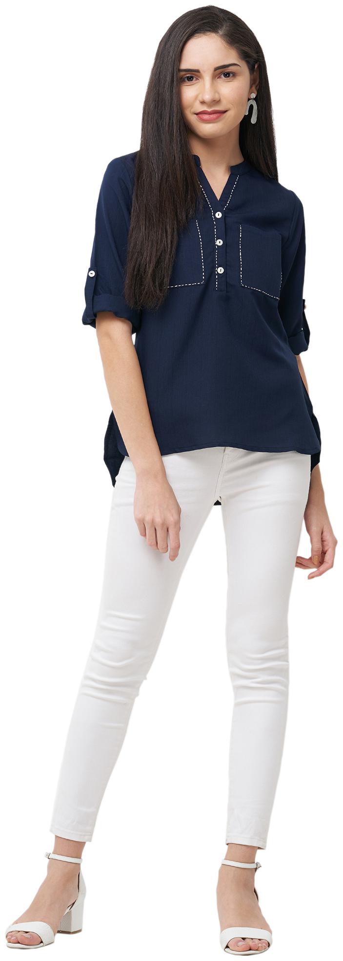 

109 F Women Solid Regular top - Blue