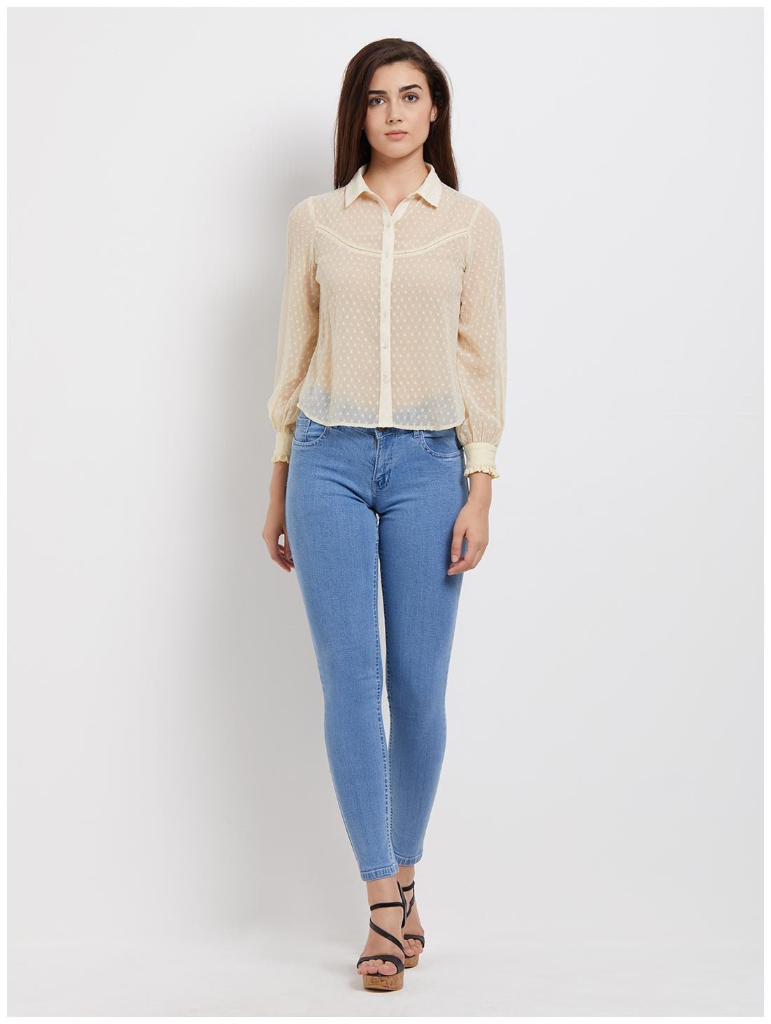 

109 F Women Cream Self Design Regular Fit Shirt