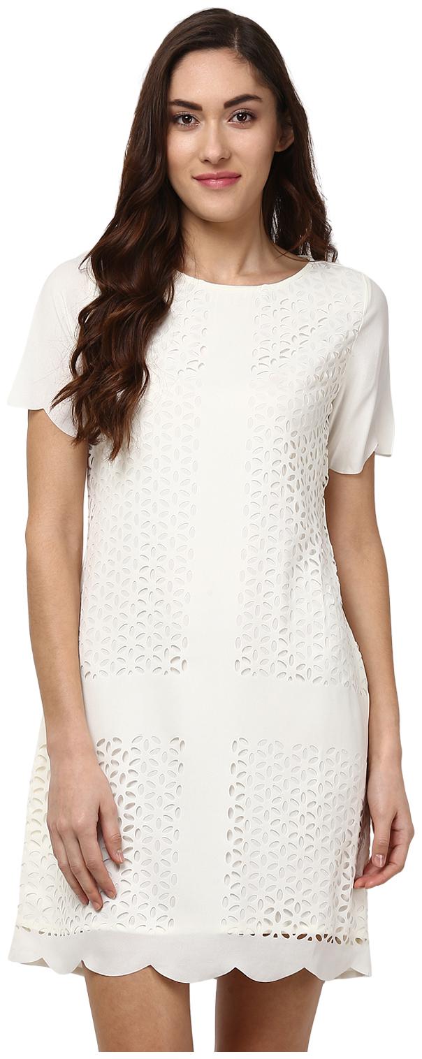 

109 F White Self design A-line dress