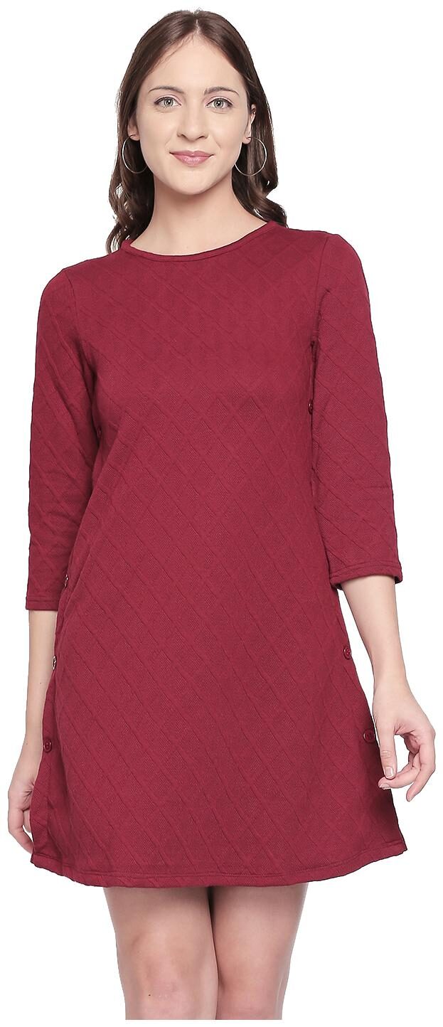 

109 F Red Self design A-line dress