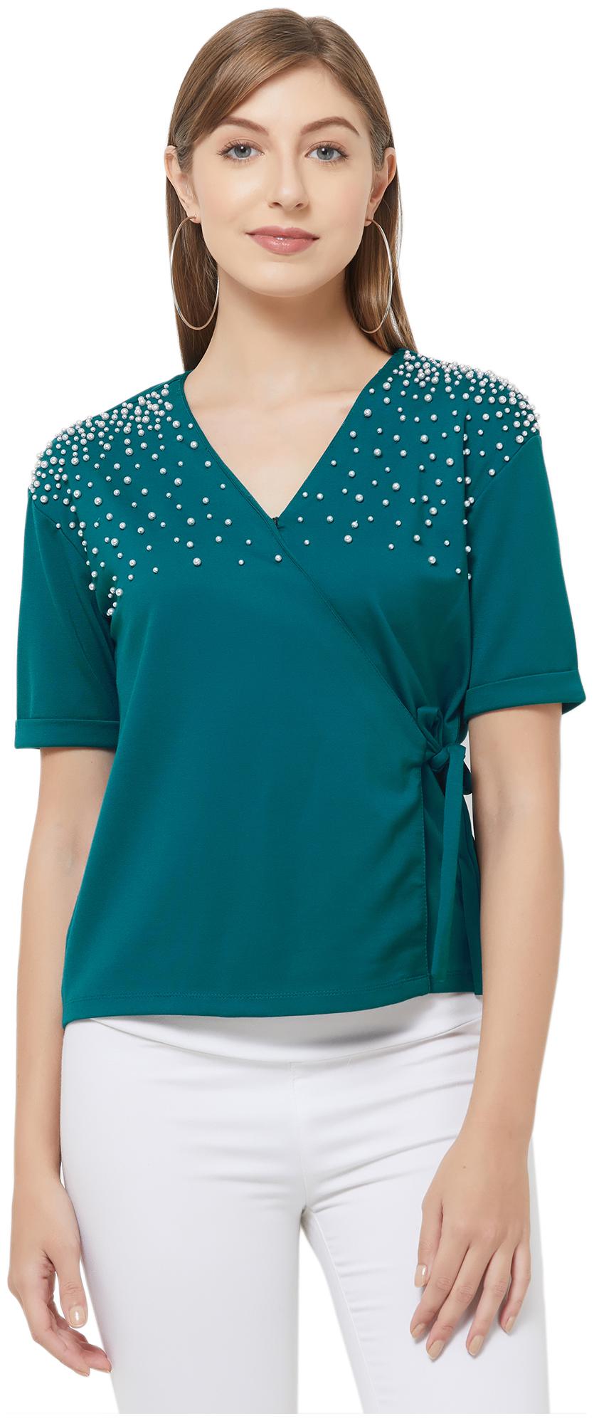 

109 F Women Solid Fusion top - Blue