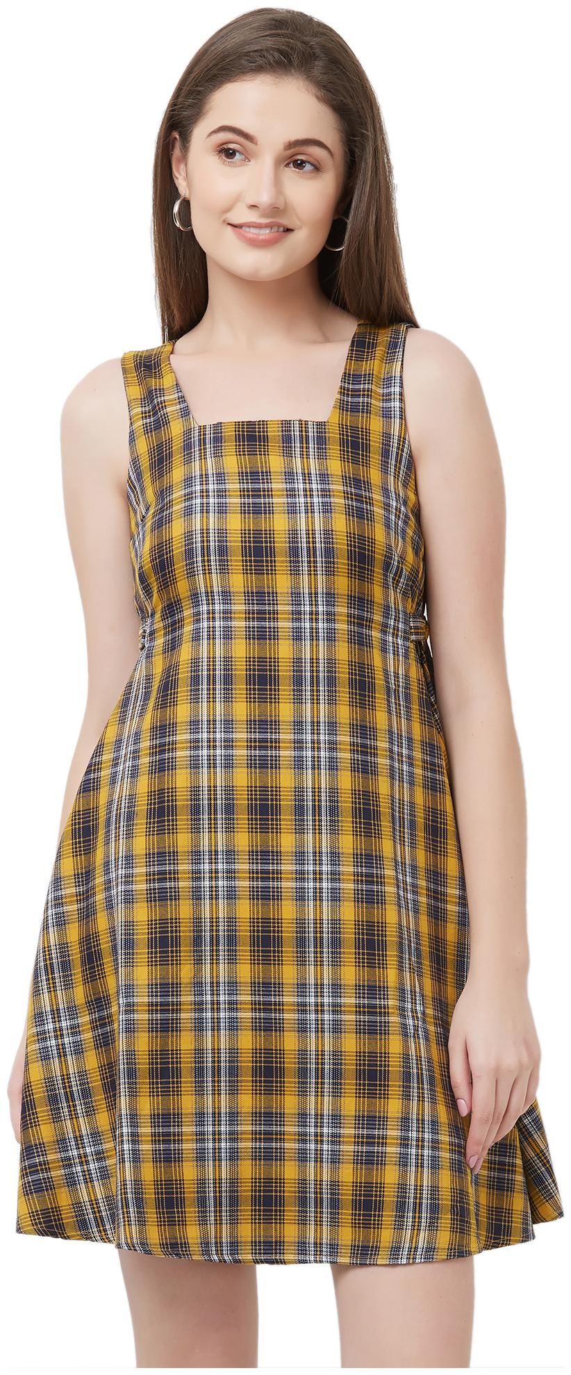 

109 F Yellow Checked A-line dress