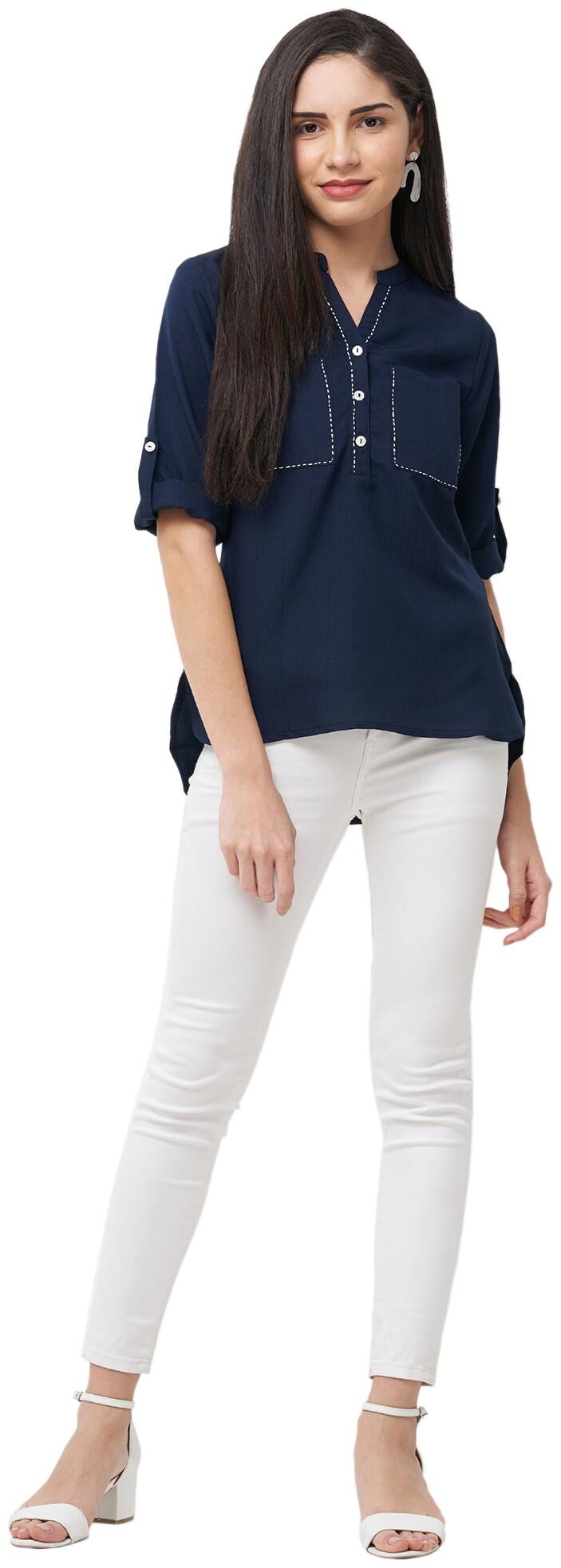 

109 F Women Solid Regular top - Blue