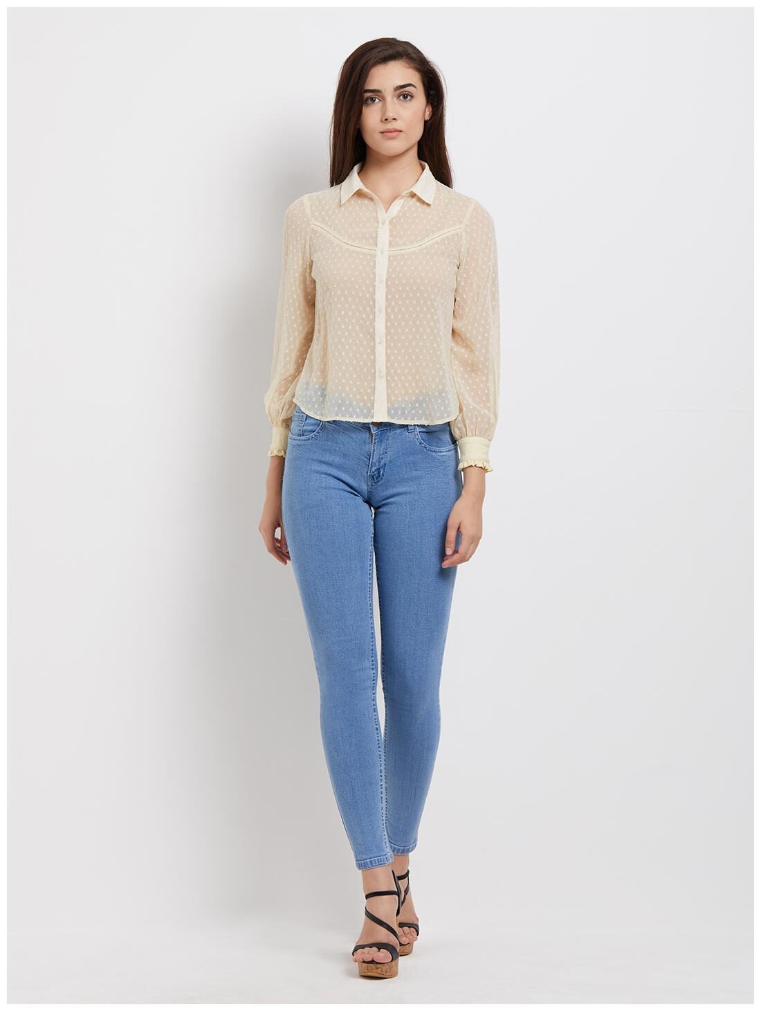 

109 F Women Cream Self Design Regular Fit Shirt