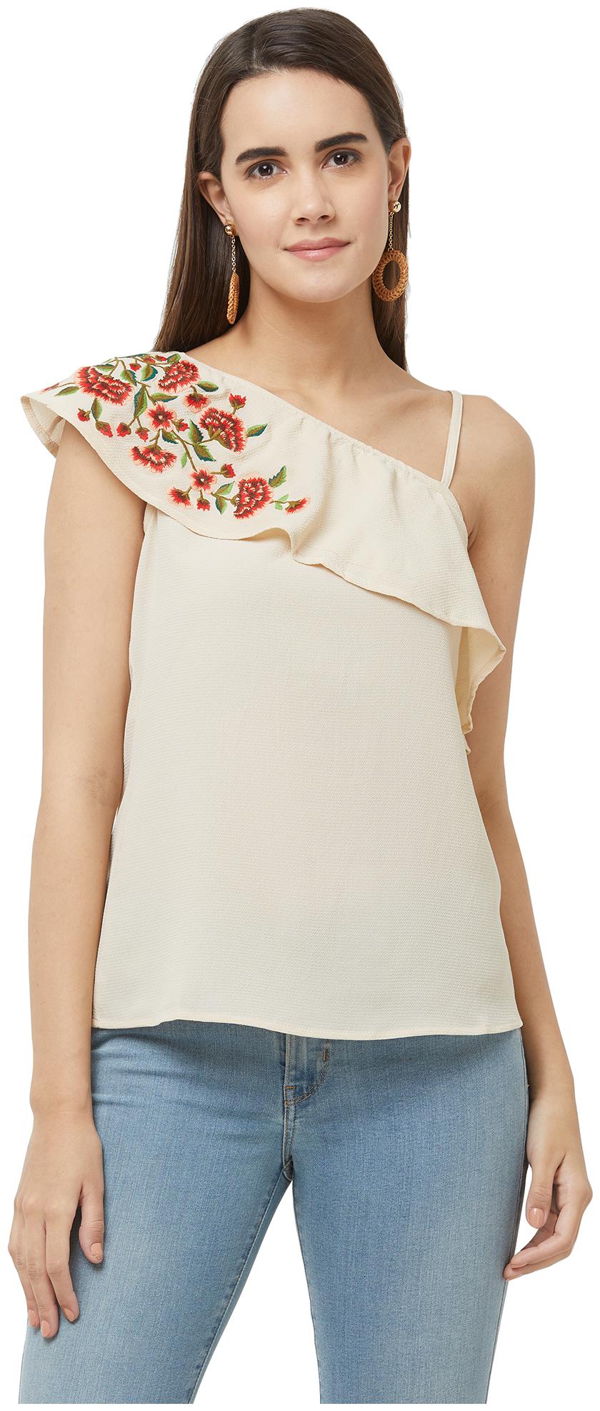 

109 F Women Embroidered Regular top - Cream