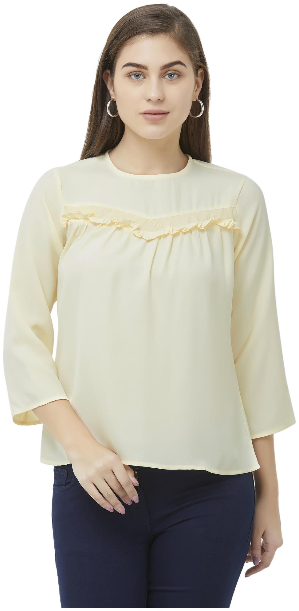 

109 F Women Solid Regular top - Beige