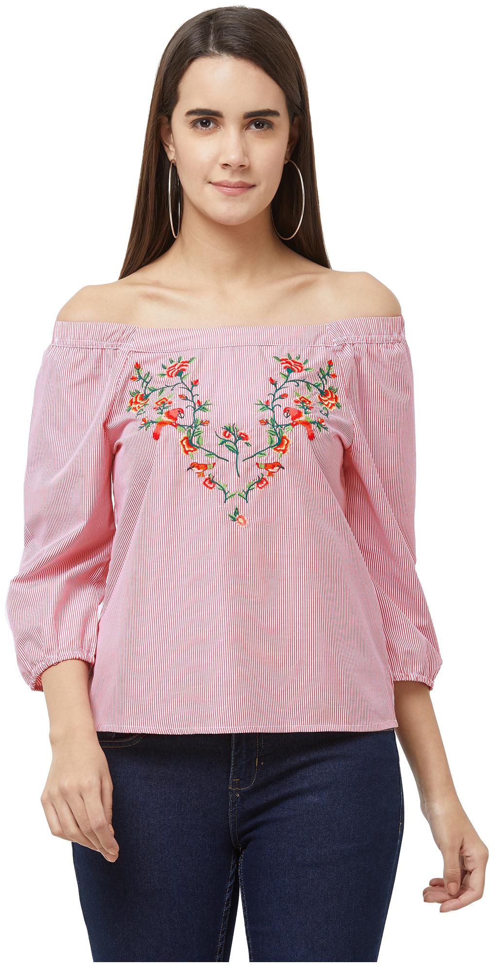 

109 F Women Striped Regular top - Red