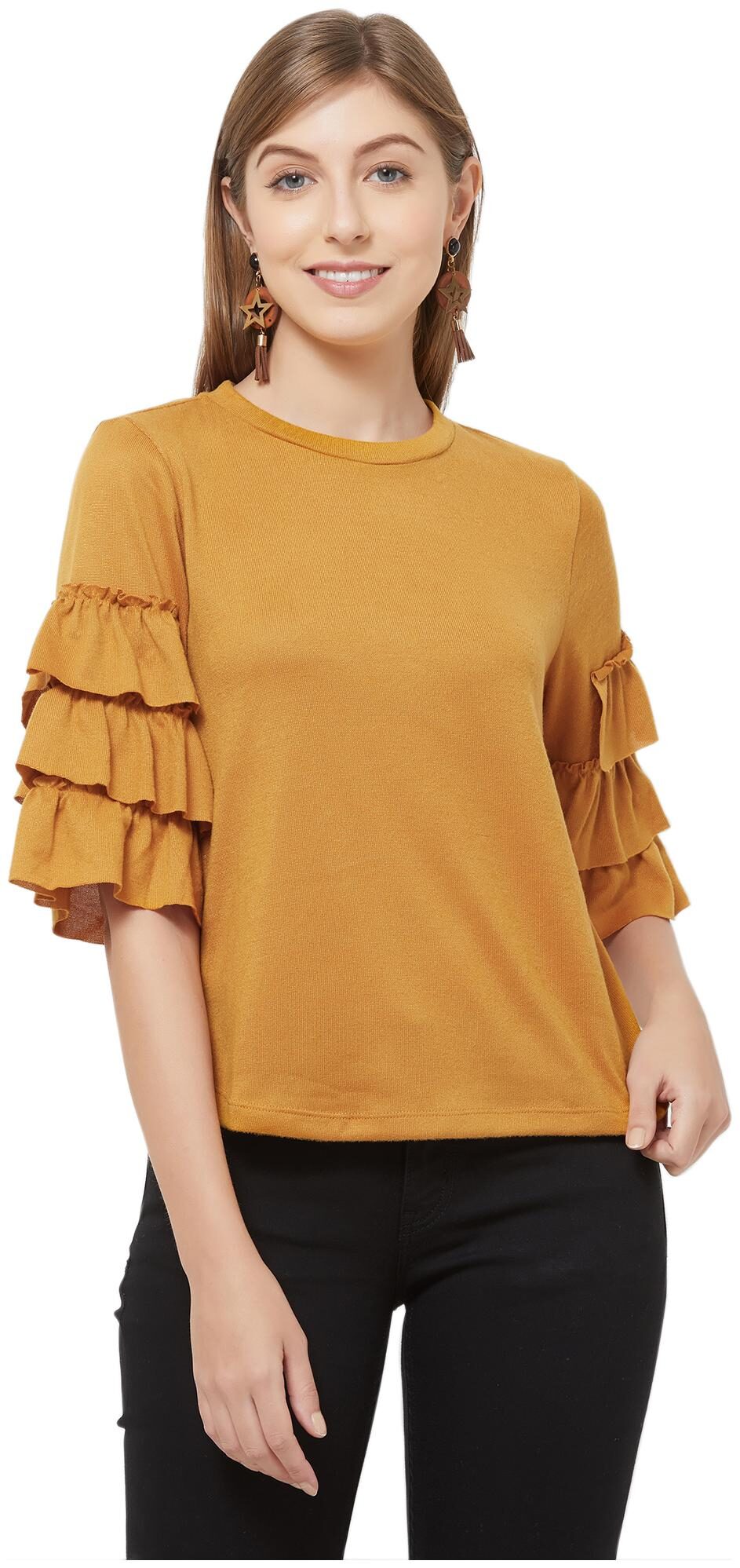 

109 F Women Solid Regular top - Yellow