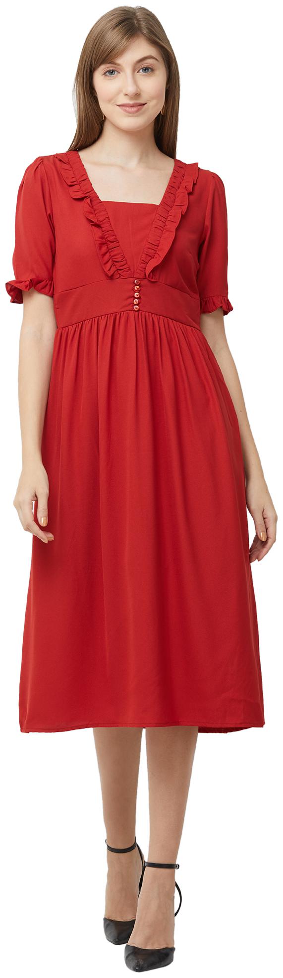 

109 F Red Solid A-line dress