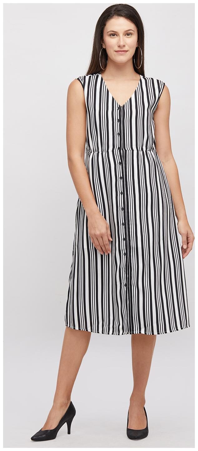 

109 F Beige Striped Fit flare dress