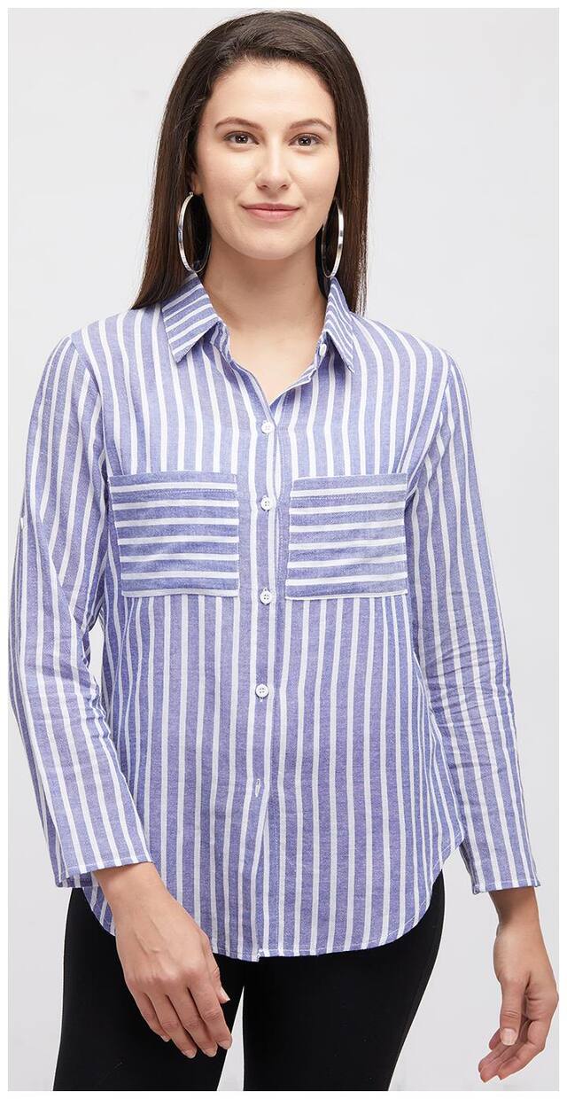 109°F Women Purple Striped Regular Fit Shirt