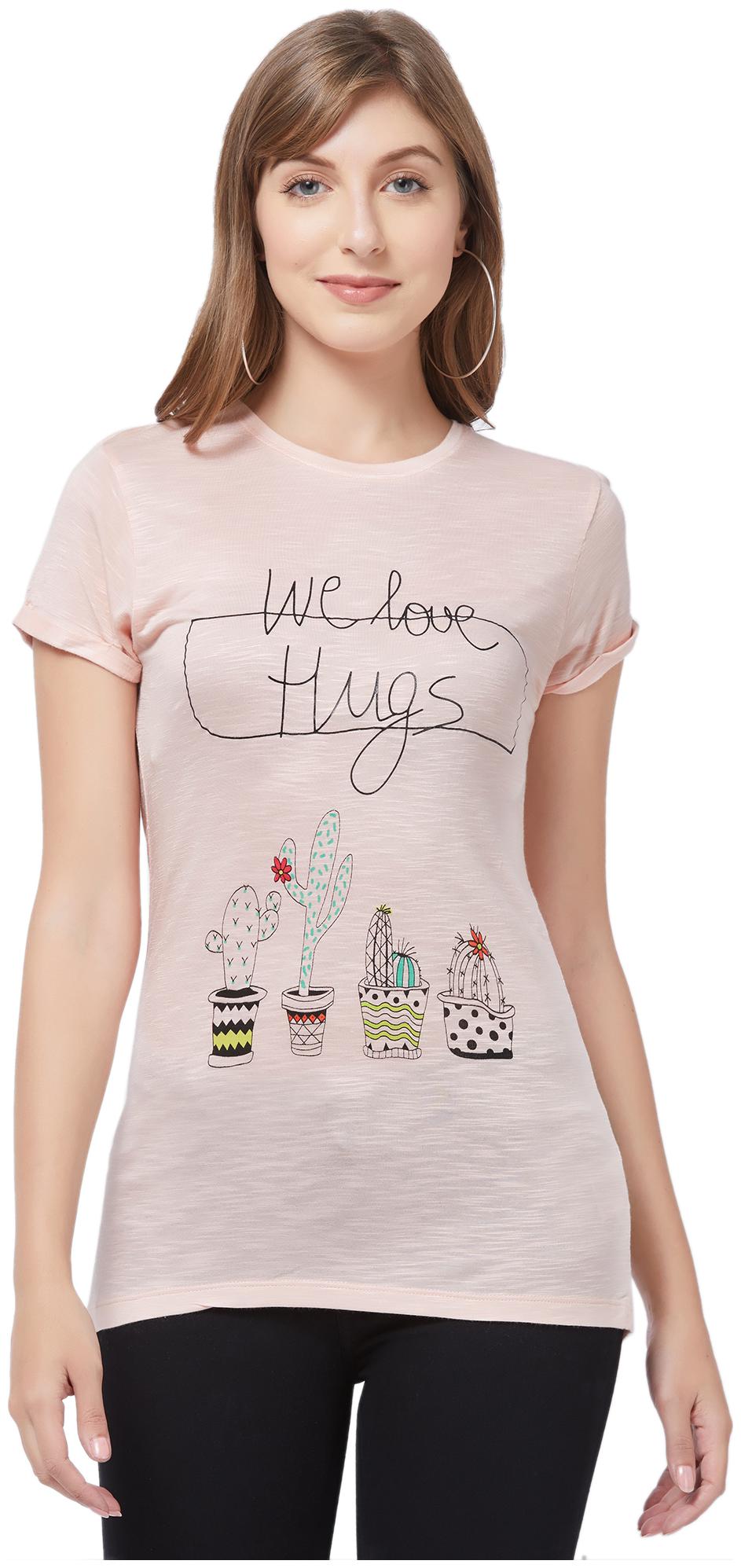 

109 F Women Pink Regular fit Round neck Viscose rayon T shirt