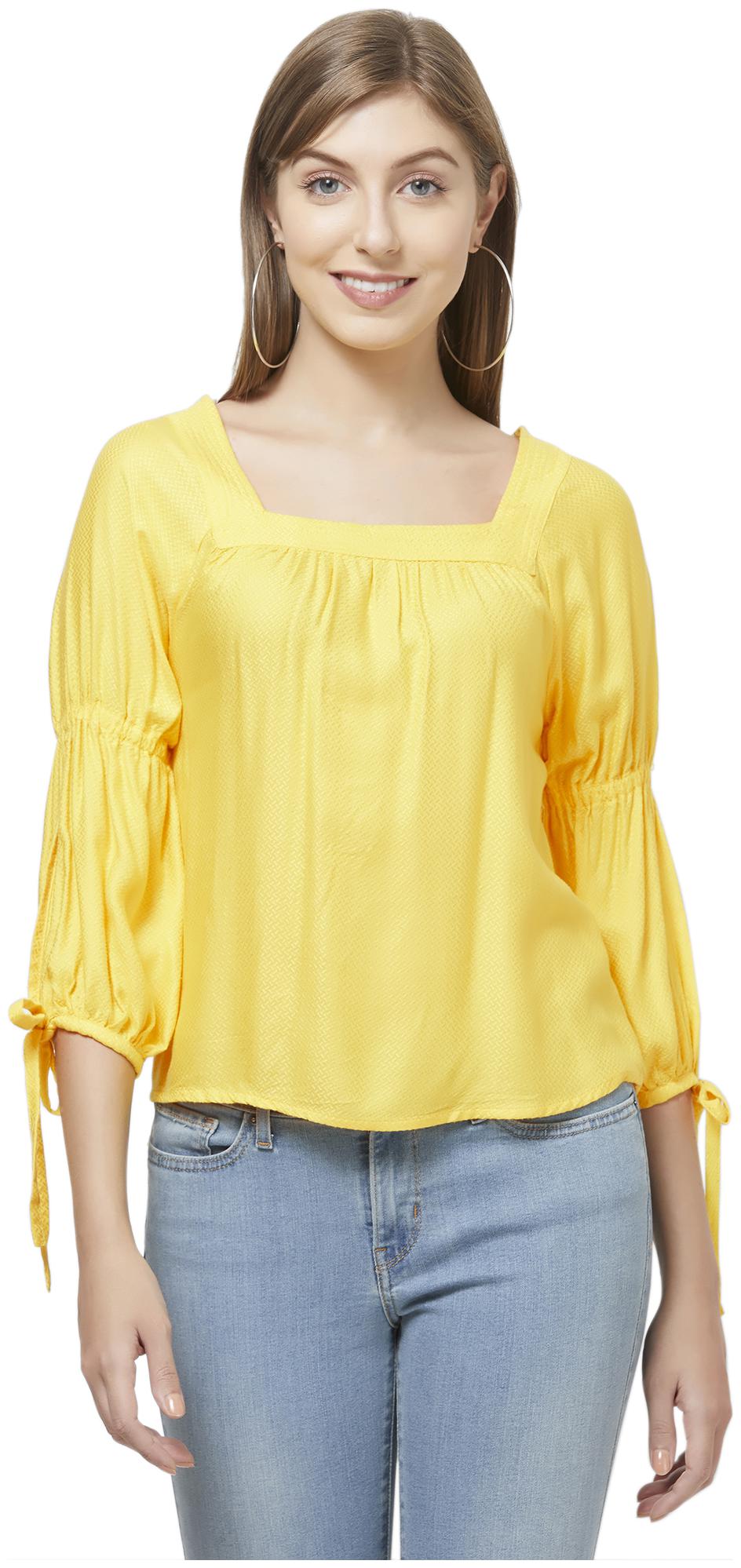 

109 F Women Solid Regular top - Yellow