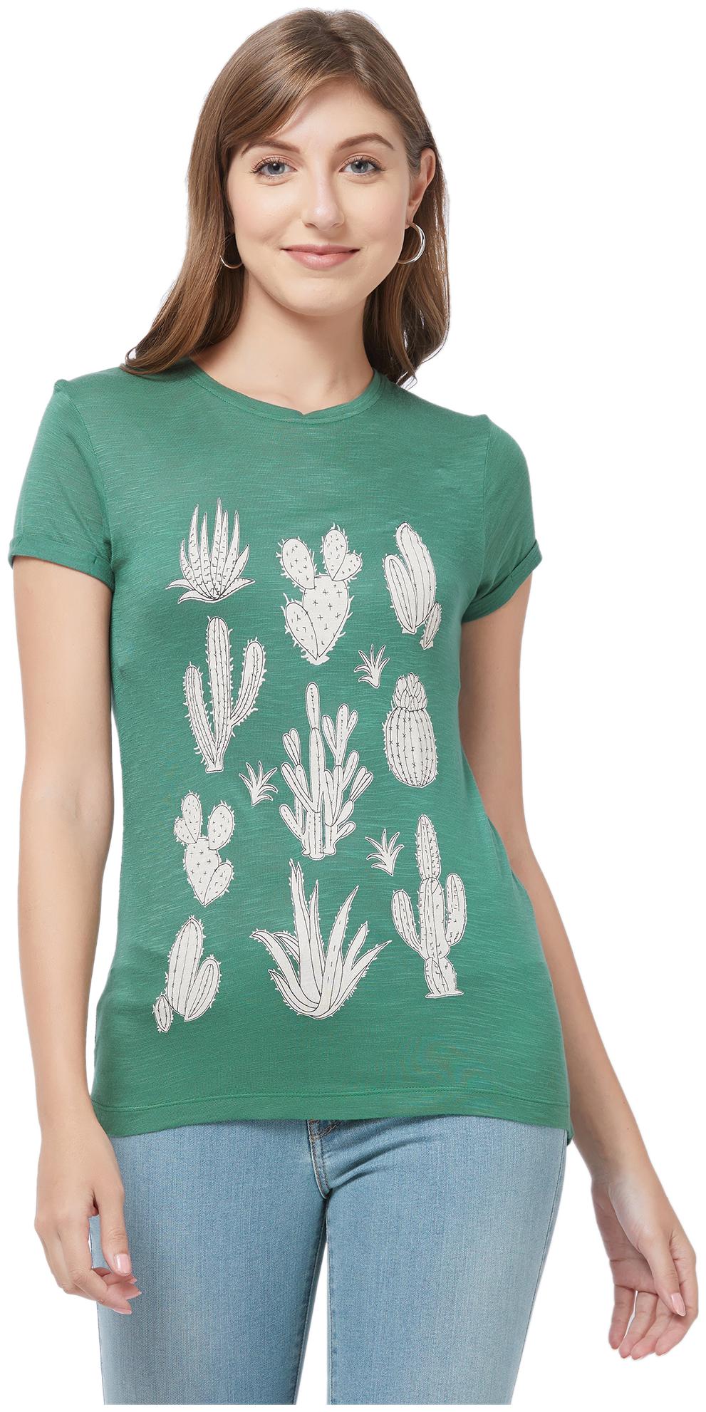 

109 F Women Green Regular fit V neck Viscose rayon T shirt