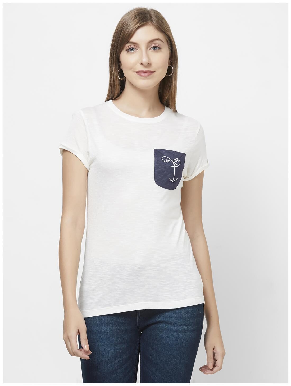 

109 F Women Beige Regular fit Round neck Viscose rayon T shirt