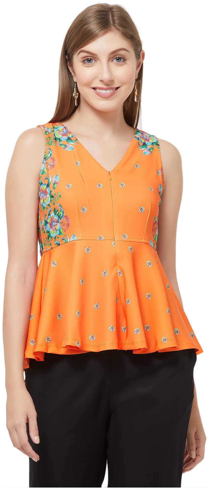 

109 F Women Embroidered Regular top - Orange