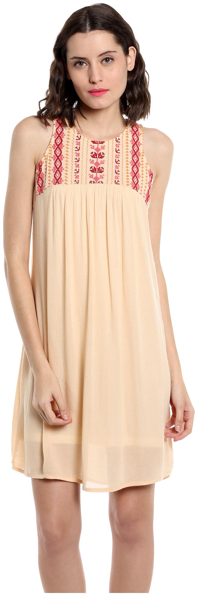

109 F Beige Embroidered A-line dress