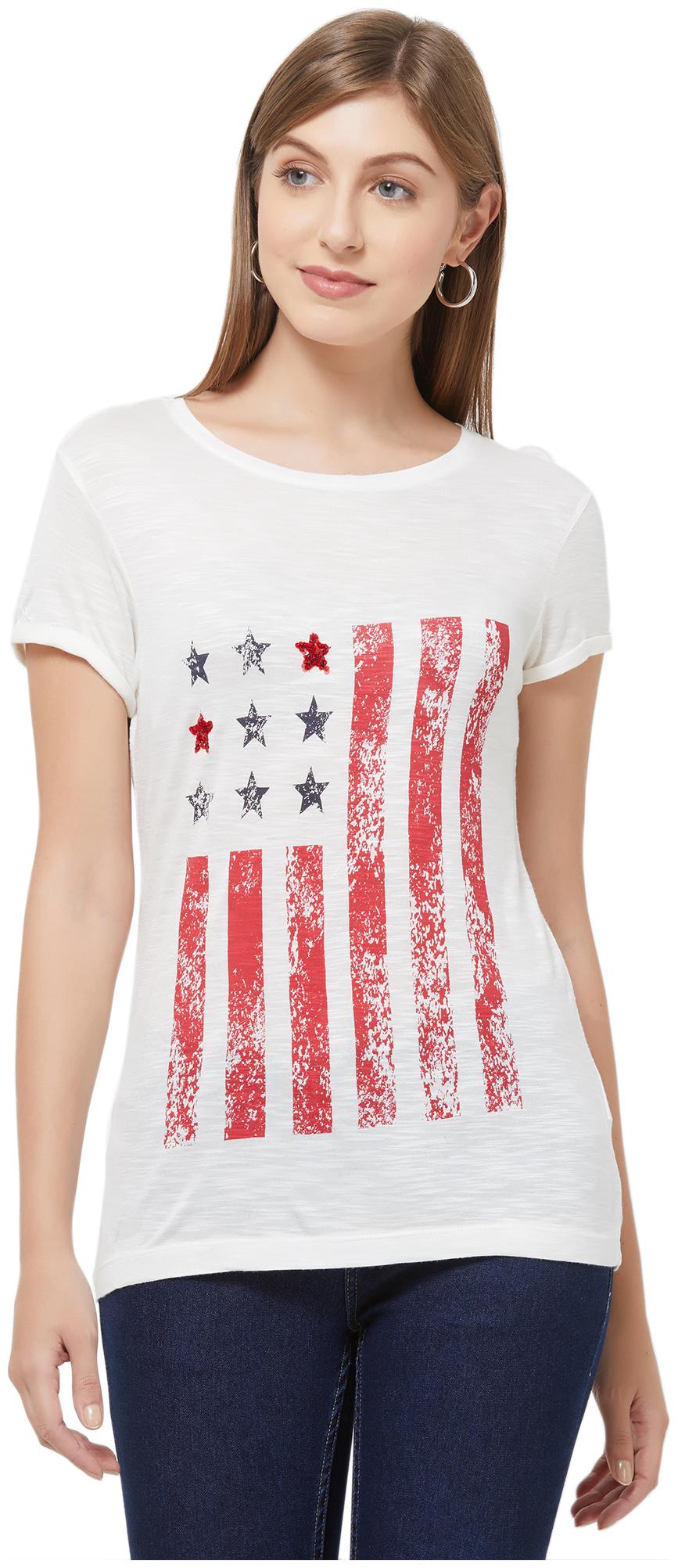 

109 F Women White Regular fit Round neck Viscose rayon T shirt