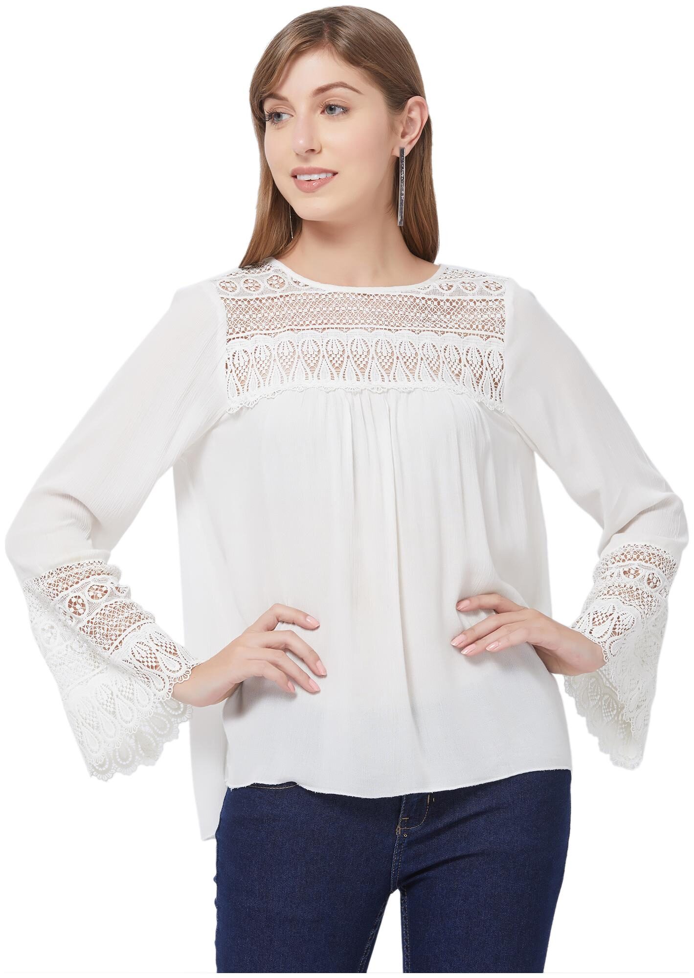 

109 F Women Solid Regular top - White