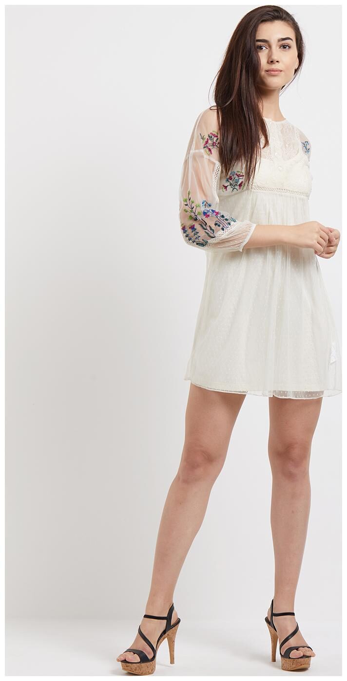 

109 F White Self design Fit flare dress