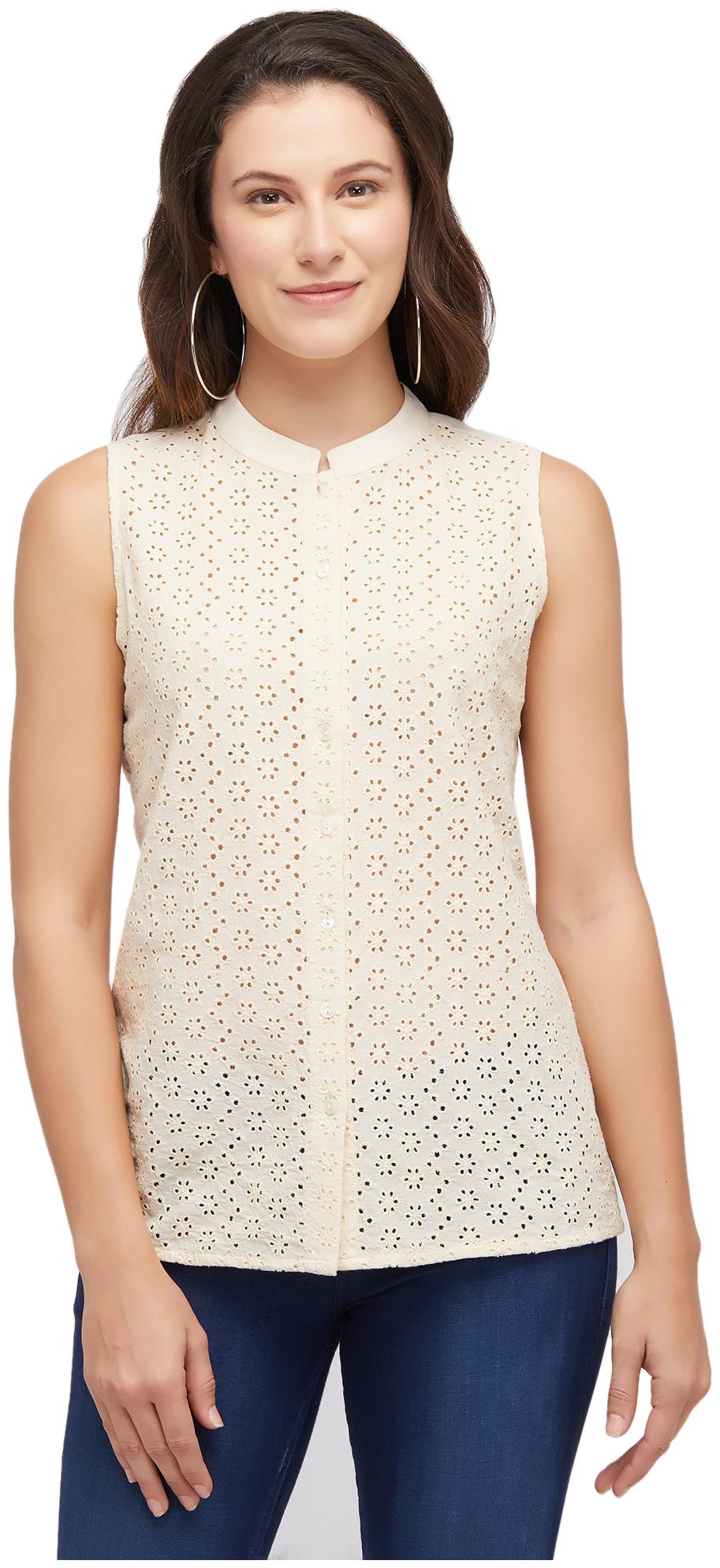 

109 F Women Self design Regular top - Cream