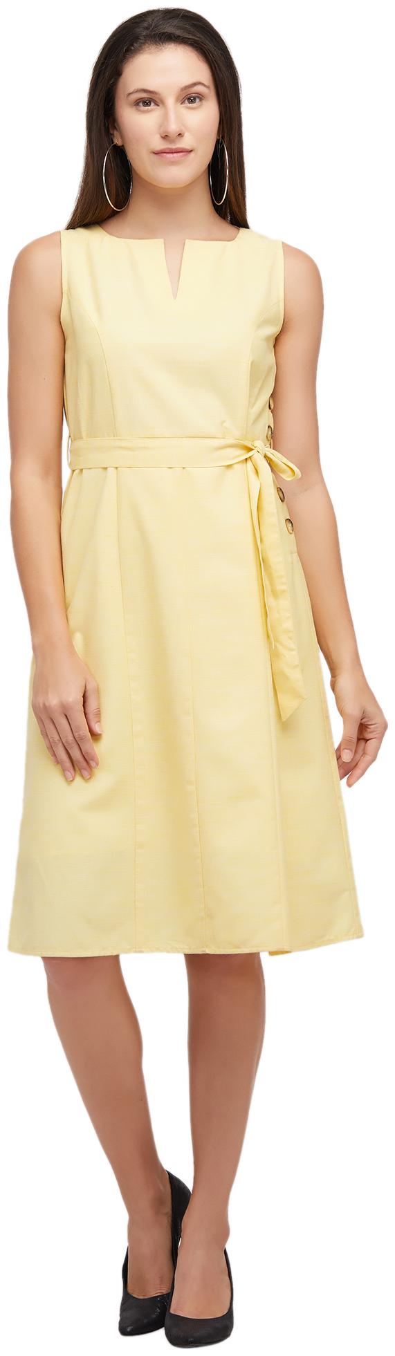 

109 F Yellow Solid A-line dress