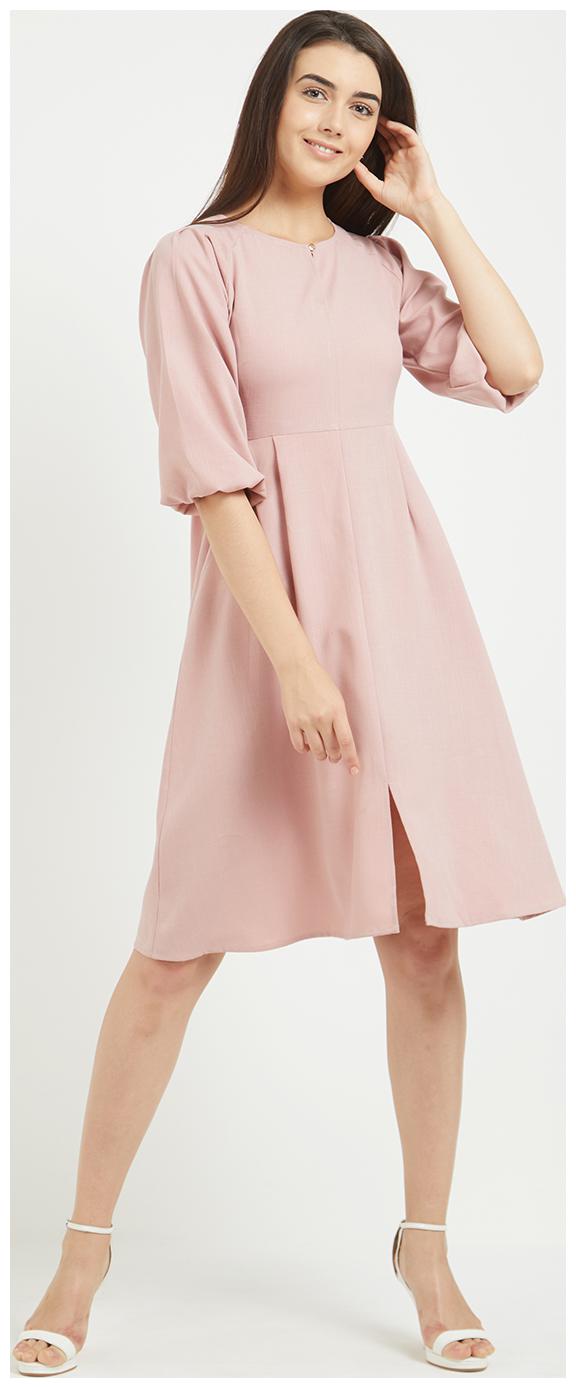 

109 F Pink Solid Fit flare dress