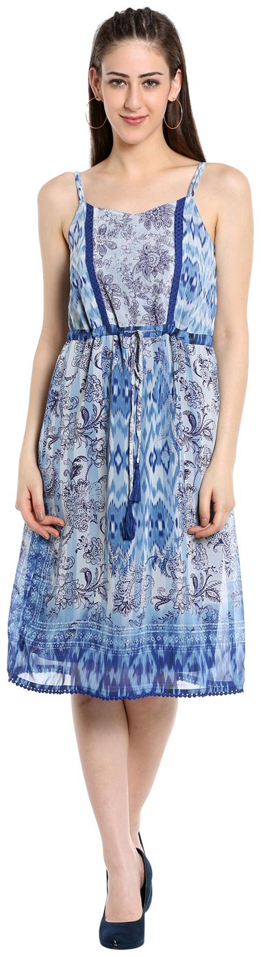 

109 F Blue Printed Fit flare dress