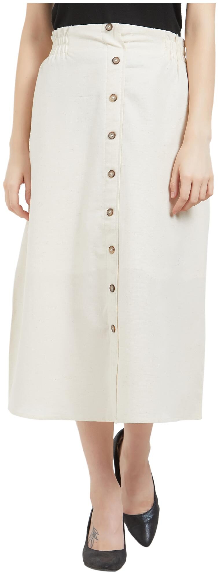 

109 F Solid A-line skirt Midi Skirt - Beige