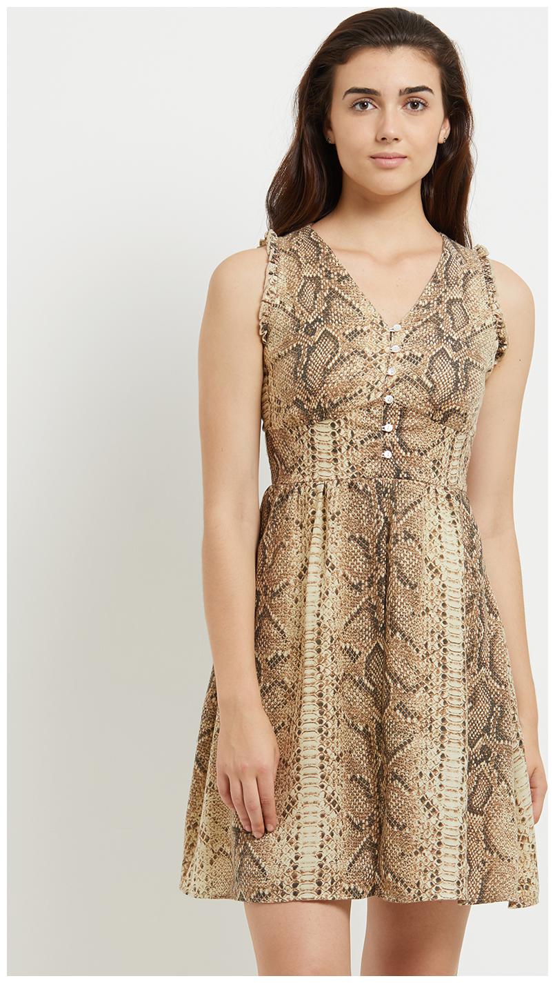 

109 F Beige Printed Fit flare dress