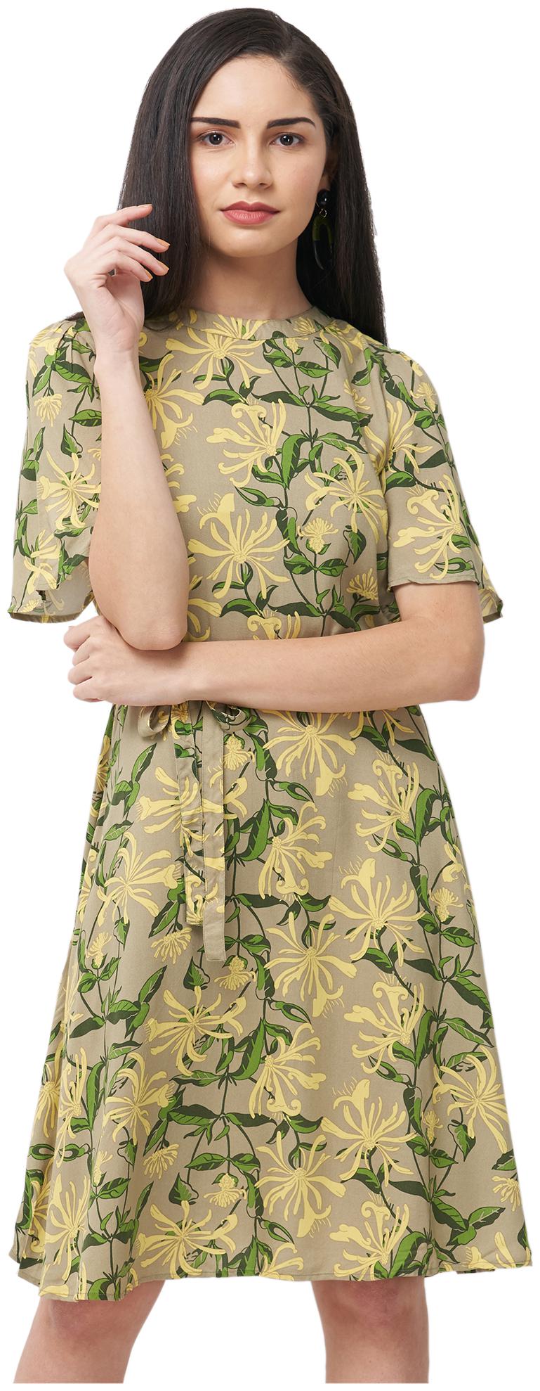 

109 F Women Viscose Rayon Printed A Line Dress Green