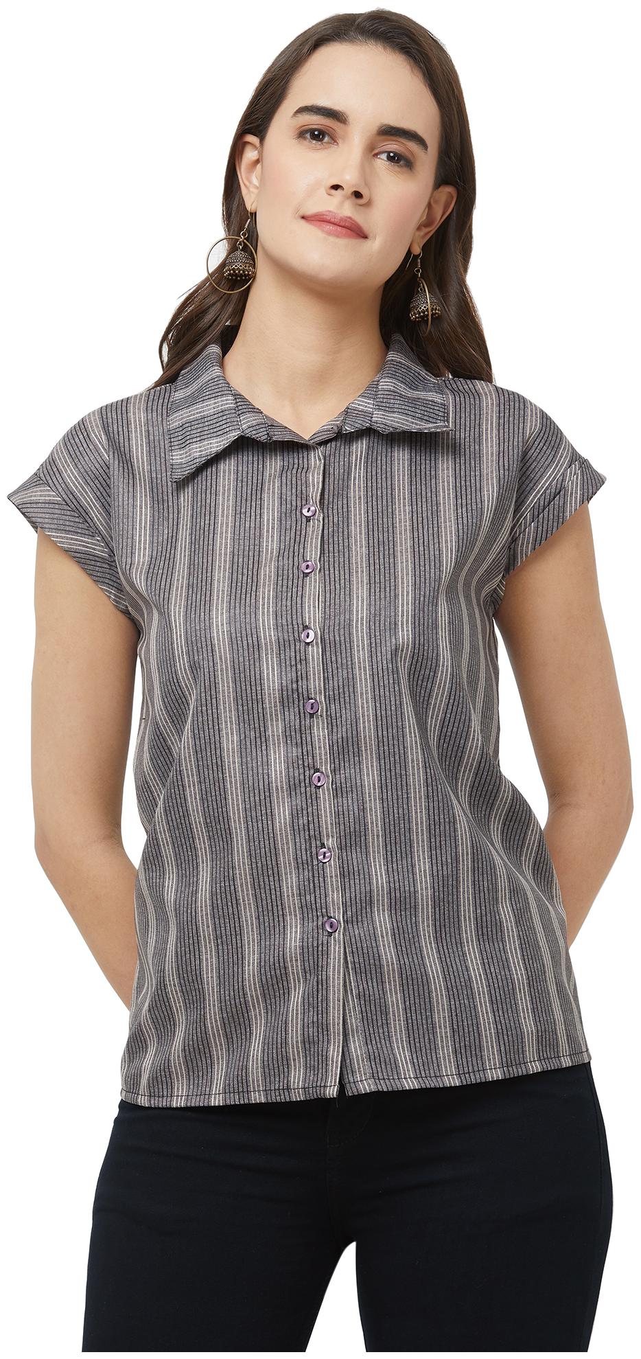 

109 F Women Striped Regular top - Black