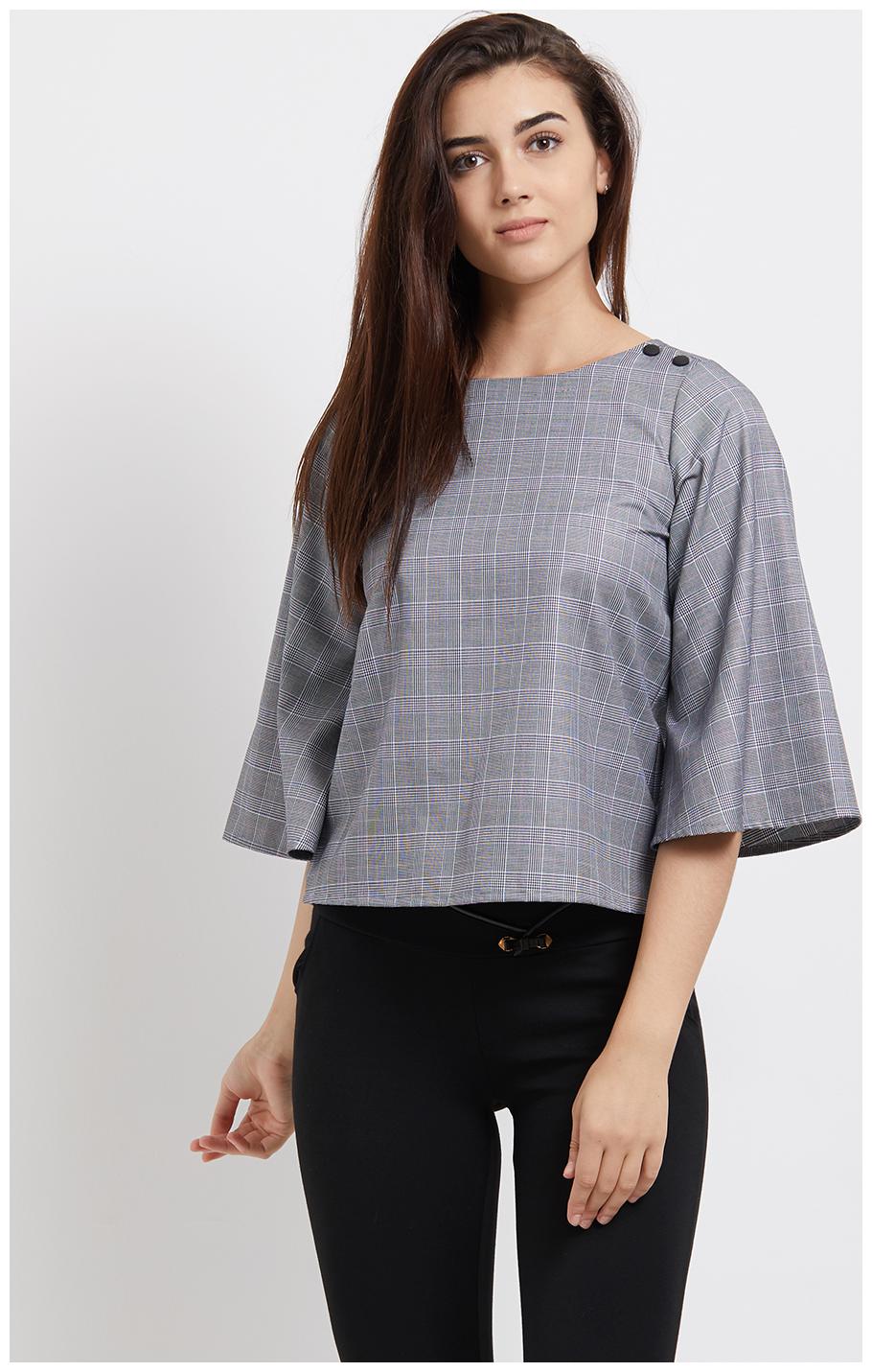 

109 F Women Checked Regular top - Grey