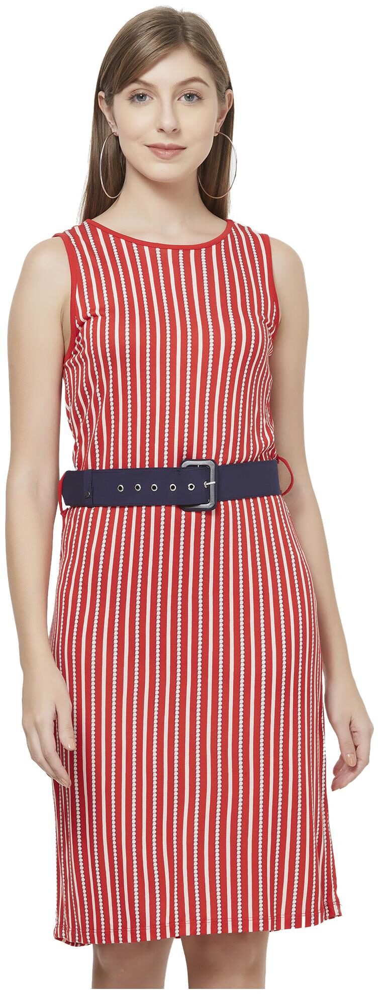 

109 F Red Striped A-line dress