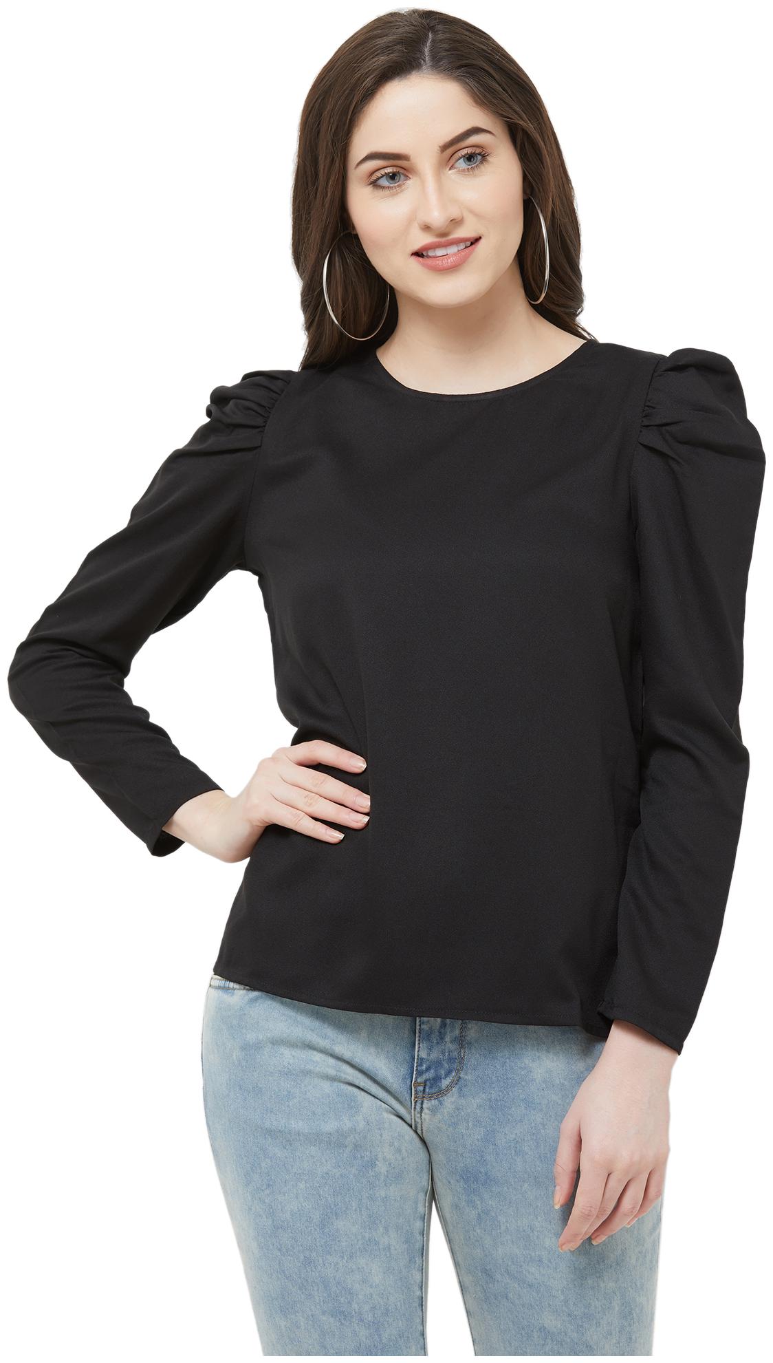 

109 F Women Solid Fusion top - Black